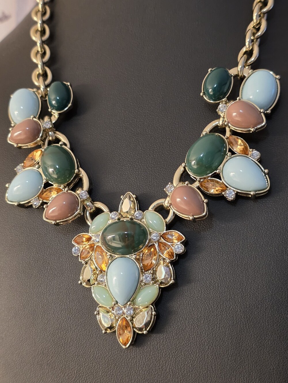 LEE By Lee Angel For Neiman Marcus Cabochon And Crystal 14k Gold Plated Necklace - Picture 10 of 16